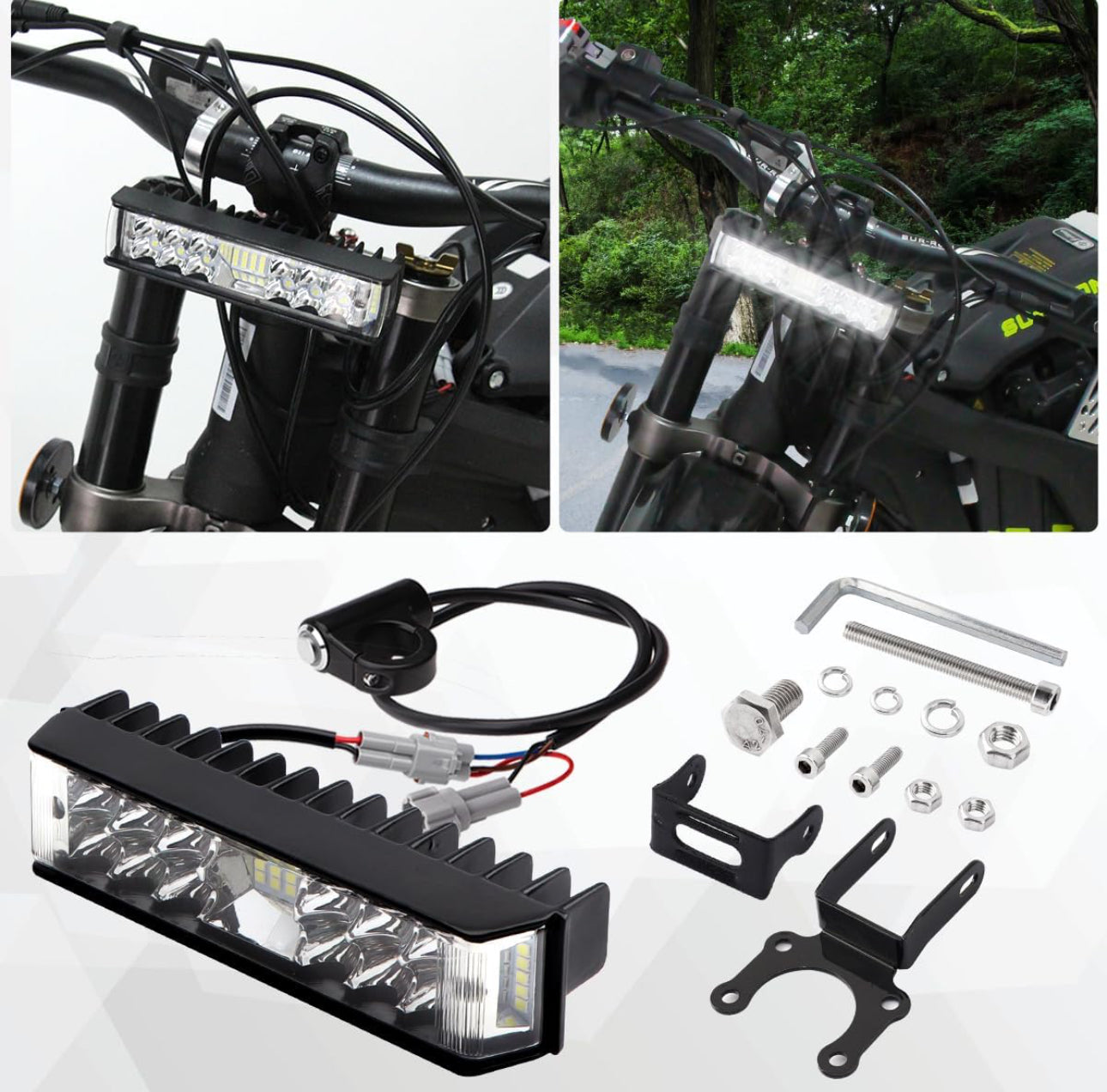 Headlight Kit, Plug N Play Light Bar Headlight for Sur ron Segway with Headlamp Mount Bracket, Powersports Headlight Bulbs & Assemblies for Sur ron LBX/S Segway X160/X260(With Switch)